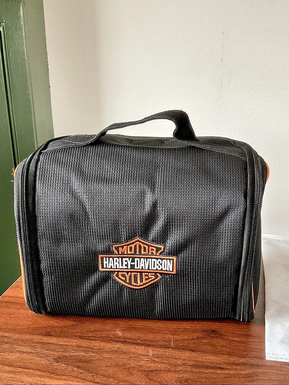 Harley-Davidson Hanging Toiletry Kit with Map Print Lining Black & Orange